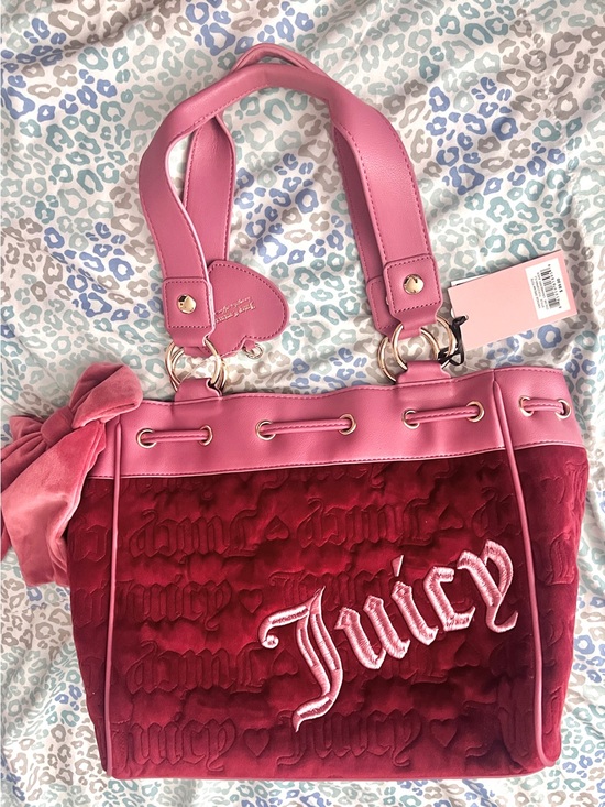 Juicy Couture Handbags - New Maroon Pink Juicy Couture Purse Velour Tote Bag Daydreamer Quilted Handbag